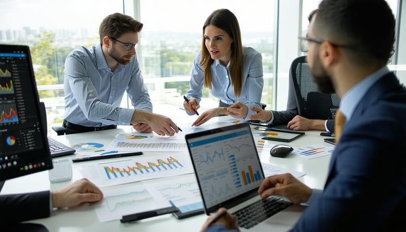 Business professionals collaborating on software integration solutions