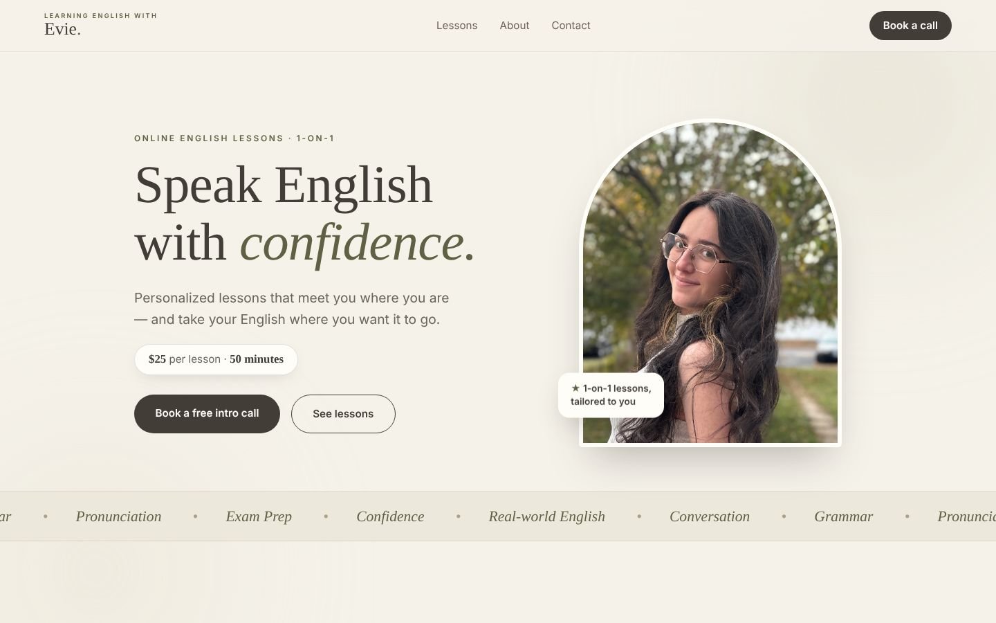 Learn English with Evie lesson booking site
